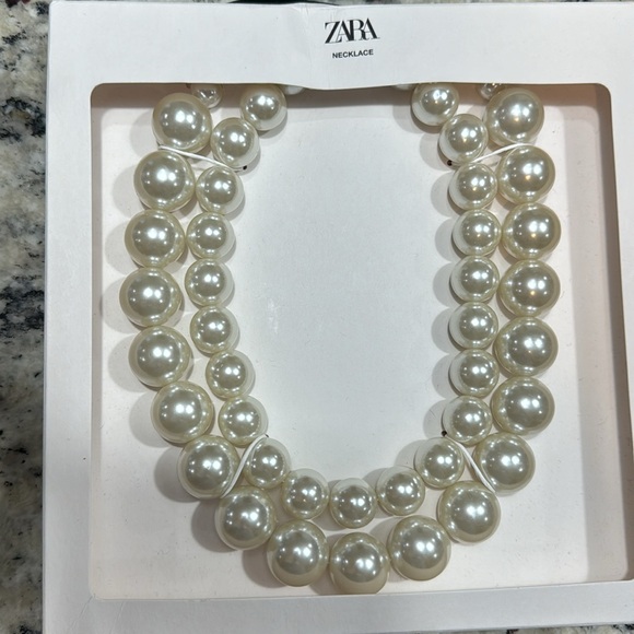 *NEW* ZARA DOUBLE FAUX PEARL BEAD NECKLACE - Picture 2 of 4